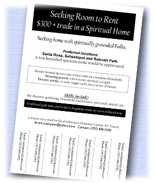 Tear sheet flyer for person seeaking room to rent